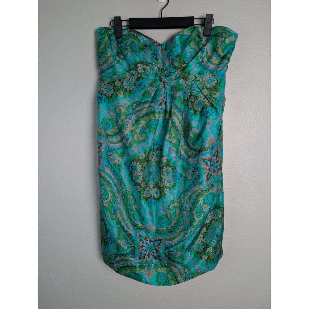 J.CREW Dress Womens 8 Green Knee Length Sheath‎ Strapless Sweetheart Paisley